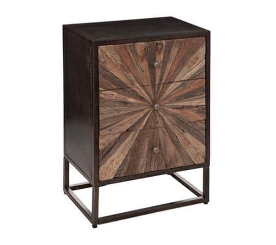 Chiffonnier Avec 3 Tiroirs En Bois / Fer Coloris Marron - L. 49 X P. 33 X H. 74 Cm