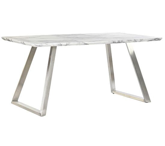 Table À Manger Table Repas Rectangulaire En Acier Et Mdf Coloris Blanc - L. 160 X H. 74 X P. 90 Cm