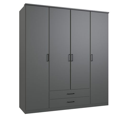 Armoire Placard Meuble De Rangement Coloris Gris Graphite - L. 180 X H. 198 X P. 58 Cm