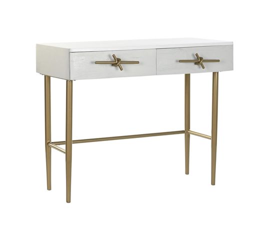 Console Table En Métal Doré Et Bois De Manguier Coloris Blanc  - L. 90 X P. 45 X H. 74 Cm