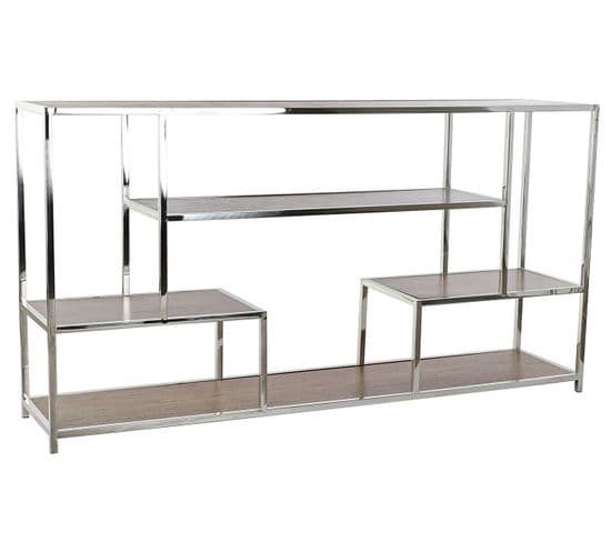 Console / Table Console En Acier Argenté Et Mdf Coloris Marron - L. 190 X P. 40 X H. 96 Cm