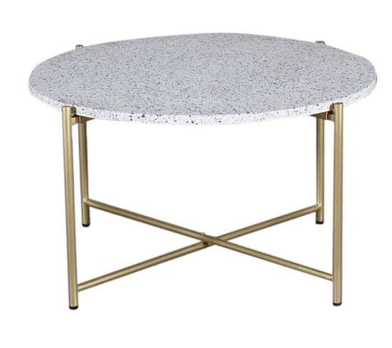 Table D'appoint En Pierre Et Fer Coloris Blanc / Doré - Diamètre 81 X Hauteur 44 Cm