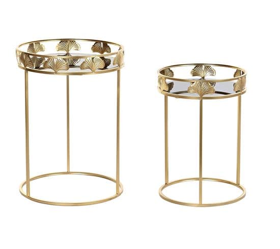 Set De 2 Tables D'appoints Rondes En Métal Avec Miroir