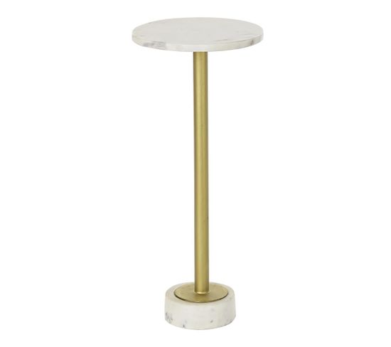 Table D'appoint En Métal Et Marbre Coloris Doré /blanc - Diamètre 27 X Hauteur 62 Cm