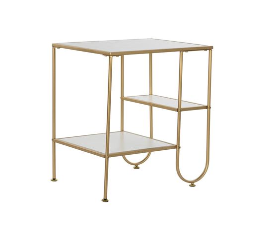 Table D'appoint En Mdf Et Métal Coloris Blanc Doré - Longueur 50 X Profondeur 40 X Hauteur 55 Cm