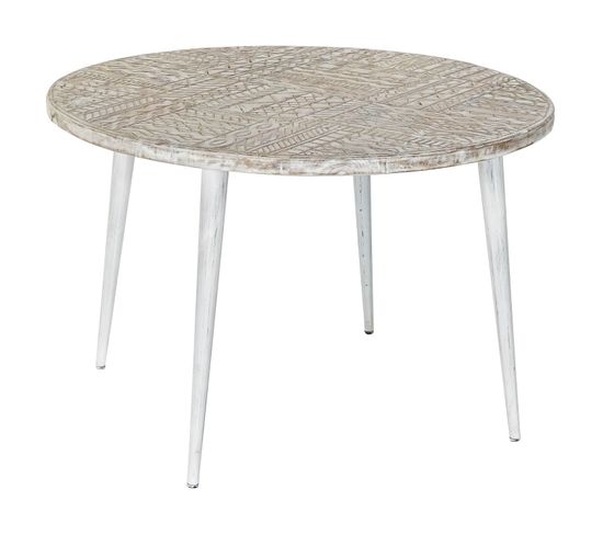 Table D'appoint Ronde En Bois De Manguier Et Métal - Diamètre 75 X Hauteur 50 Cm