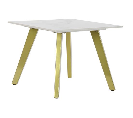 Table D'appoint En Céramique Et Métal Coloris Blanc Doré - L. 60 X P. 60 X H. 48 Cm