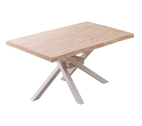 Table À Manger Rectangulaire En Bois Coloris Chêne Nordique Pieds Blanc - L. 150 X P. 90 X H. 76 Cm