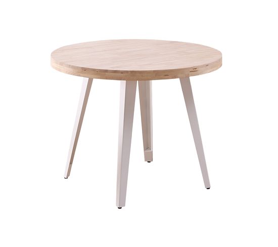 Table À Manger Ronde En Bois Coloris Chêne Nordique Pieds Blanc - Diamètre 100 X Hauteur 76 Cm