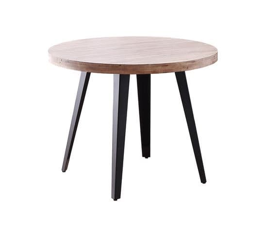 Table À Manger Ronde En Bois Coloris Chêne Miel Pieds Noir - Diamètre 100 X Hauteur 76 Cm