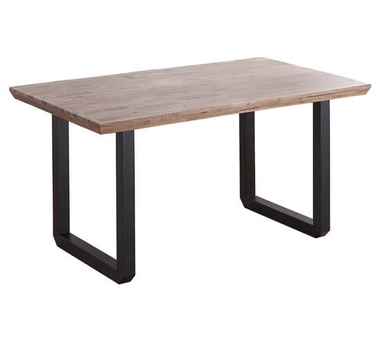 Table À Manger Rectangulaire En Bois Coloris Chêne Miel Pieds Noir - L. 150 X P. 90 X H. 77 Cm