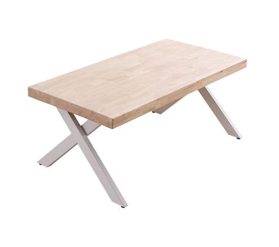 Table Basse Relevable En Bois Et Métal Coloris Chêne Nordique Blanc - L. 120 X P. 66 X H. 47-62 Cm