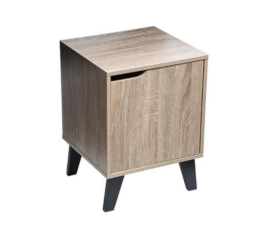 Table De Chevet, Table De Nuit En Mdf Coloris Naturel - Longueur 34 X Profondeur 32 X Hauteur 47 Cm