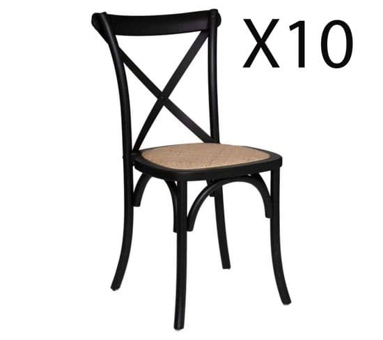 Lot De 10 Chaises En Bois Hêtre Coloris Noir - Longueur 48 X Profondeur 52 X Hauteur 89 Cm