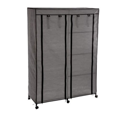 Armoire De Rangement Avec Penderie Sur Roulettes Coloris Gris - L. 118 X P. 49 X H. 168 Cm