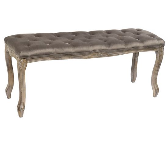 Banquette En Velours Et Bois De Caoutchouc Coloris Gris Foncé- L. 112 X P. 38 X H. 48 Cm