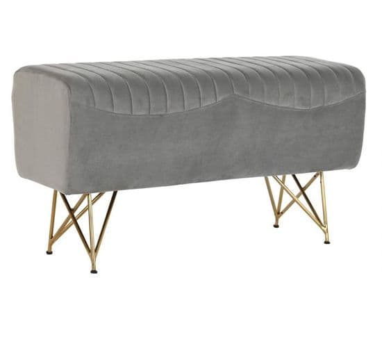 Banquette En Métal Et Polyester Coloris Gris Et Pieds Doré - L. 90 X P. 31 X H. 47 Cm