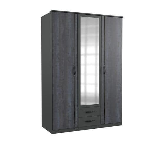 Armoire, Meuble De Rangement Coloris Graphite, Rechampis Noir -  l. 135 X H. 199 X P. 58 Cm 