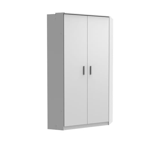 Armoire D‘angle, Meuble De Rangement Blanc, Rechampis Teinte Béton Gris Clair