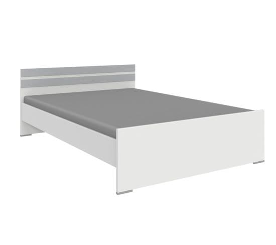 Lit Pour Enfant Coloris Blanc, Rechampis Gris Clair - Longueur 204 X Hauteur 71 X Largeur 146 Cm