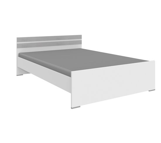 Lit Pour Enfant Coloris Blanc, Rechampis Teinte Béton Gris Clair - L. 204 X H. 71 X Largeur 146 Cm