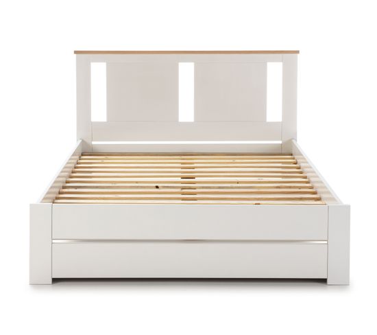 Lit Adulte En Mdf, Pin Coloris Blanc, Chêne - Longueur 198 X Profondeur 152,30  X Hauteur 100 Cm