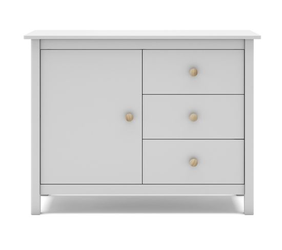 Commode, Meuble De Rangement Avec 3 Tiroirs En Pin Coloris Blanc - L.  90 X P. 40  X H. 80 Cm