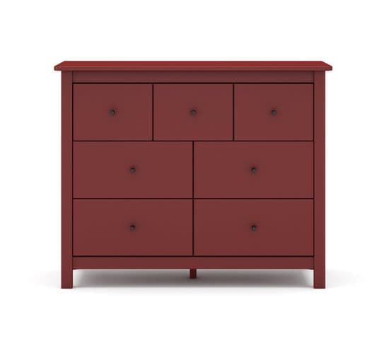 Commode, Meuble De Rangement En Pin Avec 7 Tiroirs Coloris Bordeaux  - L. 100 X P. 40  X H. 80 Cm