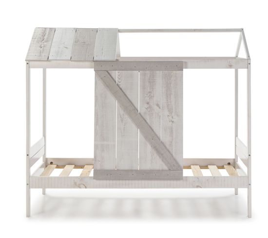 Lit Enfant Cabane En Mdf Et Pin Coloris Blanc, Gris Clair - L. 197,6  X P. 101,70 X H. 174,50  Cm