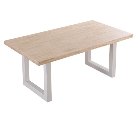 Table À Manger Rectangulaire En Bois De Chêne Avec Pieds En Métal Blanc - L. 180 X P. 100 X H. 76 Cm