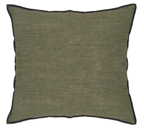 Lot De 6 Coussin Décoratif Déhoussable En Lin Et Coton Coloris Vert Kaki - L. 45 X P. 12 X H. 45 Cm