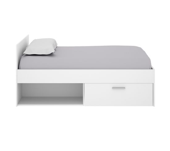 Lit Enfant  avec rangement  90 X 190 Cm En Mélamine Coloris Blanc - L. 95.6 X P. 195 X H. 66.7 Cm