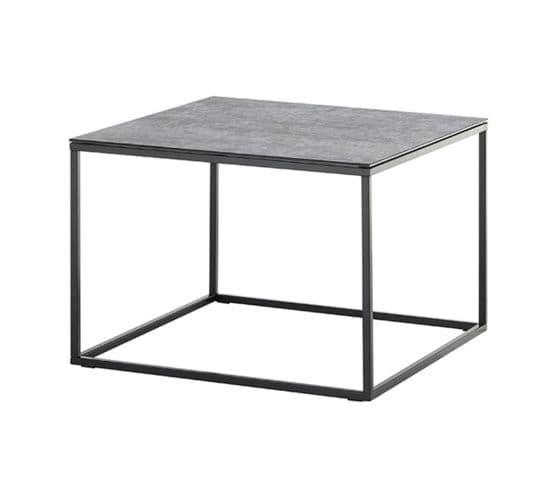 Table Basse Carrée Aspect Céramique Coloris Gris, Pieds En Métal Noir - L. 60 X H. 45 X P. 60 Cm