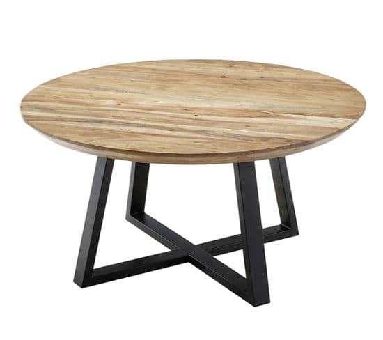 Table Basse Ronde En Bois D'acacia Massif 90 x 90 x 45 Cm