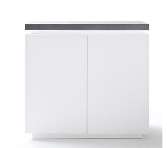 Commode, Meuble De Rangement Coloris Blanc Laqué Mat Et Gris Béton - L. 120 X H. 113  X P. 40 Cm