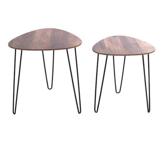 Lot De 2 Tables D'appoints Coloris Noir-chêne