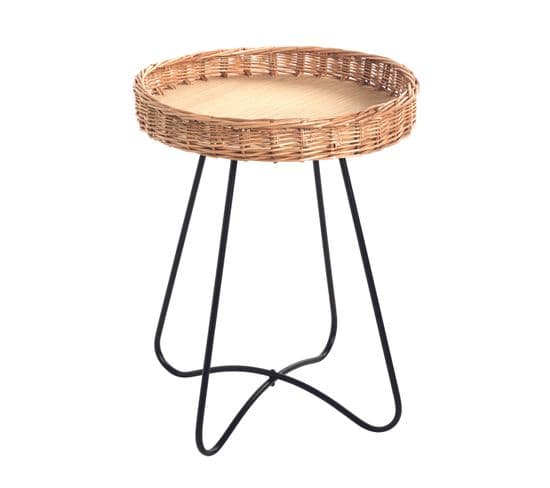 Table D'appoint Coloris Naturel Et Métal Noir  - Diamètre 41 X Hauteur 51 Cm