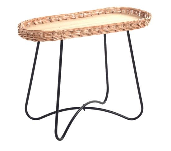 Table D'appoint Coloris Naturel Et Métal Noir  - Longueur 70 X Profondeur 33 X Hauteur 55 Cm