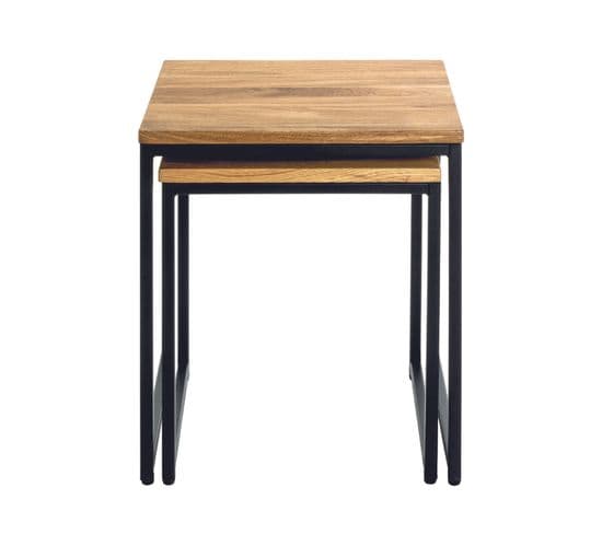 Lot De 2 Tables D'appoint Coloris Noir-chêne