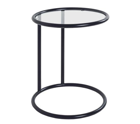 Table D'appoint En Verre Trempé, Métal Coloris Noir - Diamètre 45 X Hauteur 55 Cm