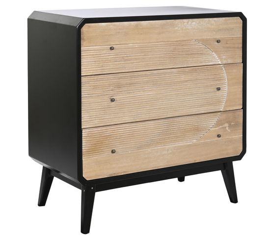 Commode, Meuble De Rangement En Bois Coloris Naturel, Noir - L. 80 X P. 40 X H. 79,5 Cm