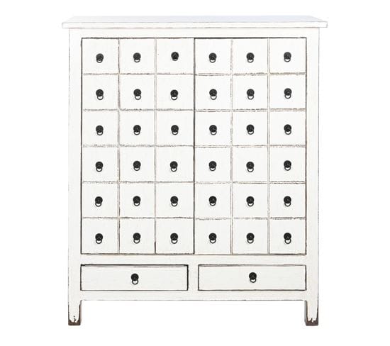 Buffet, Meuble De Rangement En Bois D'orme Coloris Blanc  - L. 102 X P. 42 X H. 120 Cm