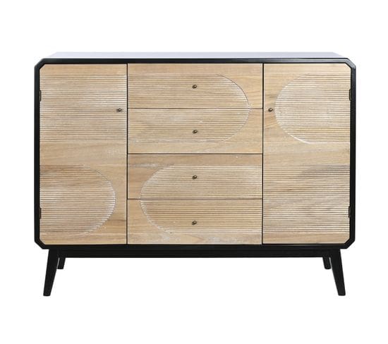 Buffet, Meuble De Rangement En Bois Coloris Naturel, Noir - L. 120 X P. 40 X H. 90,50 Cm