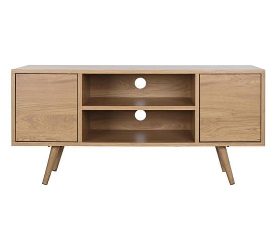 Meuble TV En Bois Mdf Naturel Et Métal  - L. 120 X P. 40 X H. 57 Cm