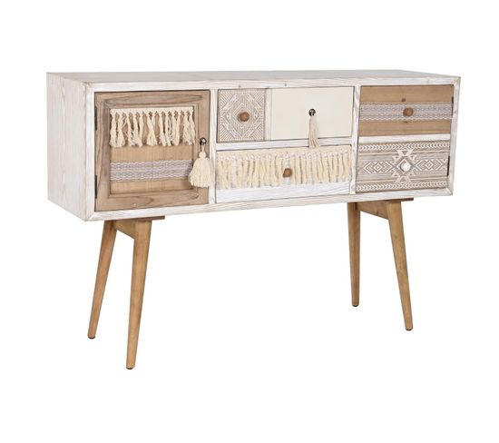 Buffet, Meuble De Rangement En Bois De Sapin Coloris Blanc, Naturel  - L. 120  X P. 35 X H. 80 Cm