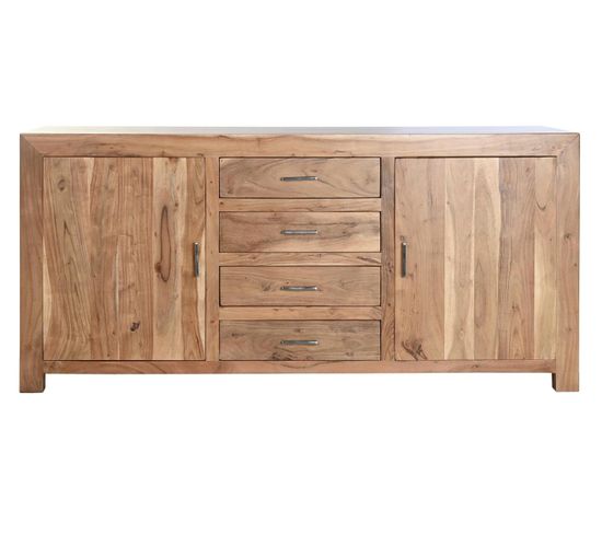 Buffet, Meuble De Rangement En Bois D'acacia Coloris Naturel - L. 170 X P.  45 X H. 80 Cm