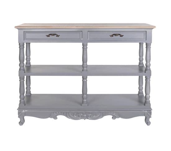 Buffet, Meuble De Rangement En Bois De Paulownia Et Mdf Coloris Gris -l. 117 X P. 39 X H. 89 Cm