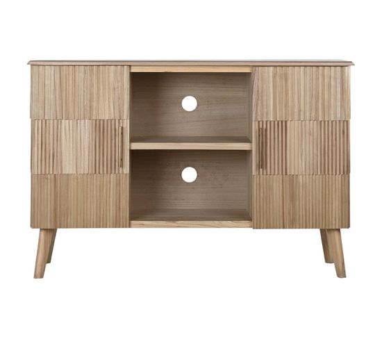 Meuble TV En Bois De Paulownia Et Mdf Coloris Marron - L. 120 X P. 40  X H. 80 Cm