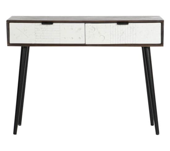 Table Console En Bois De Manguier Et Métal Blanc - Longueur 105 X Profondeur 35 X Hauteur 77 Cm