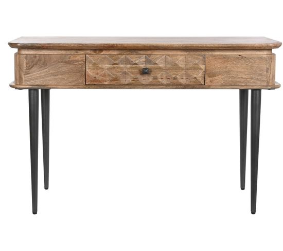 Table Console En Bois De Manguier Naturel Et Métal Noir  - L. 116 X P. 40 X H. 77  Cm